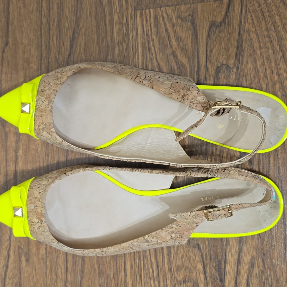 KATE SPADE GINNY CORK NEON YELLOW SLINGBACK MULE FLATS - Picture 7 of 7